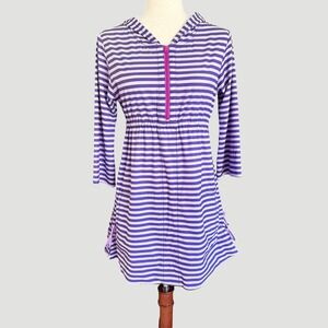 Title Nine Nimblene Striped Hooded Swim Cover Up Dress Womens Small Purple beach
